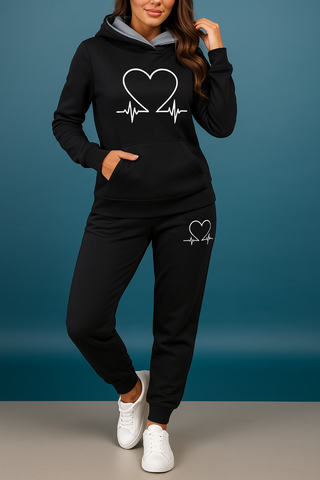 Lovely | Women's Heartbeat Print Hoodie and Jogger Tracksuit Set