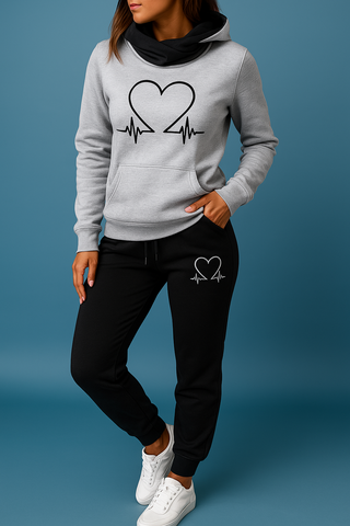 Lovely | Women's Heartbeat Print Hoodie and Jogger Tracksuit Set