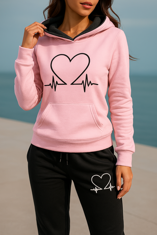 Lovely | Women's Heartbeat Print Hoodie and Jogger Tracksuit Set