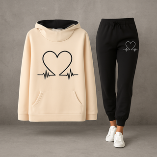 Lovely | Women's Heartbeat Print Hoodie and Jogger Tracksuit Set