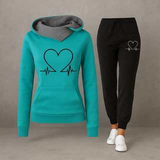Lovely | Women's Heartbeat Print Hoodie and Jogger Tracksuit Set