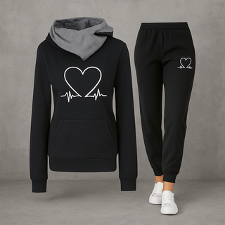 Lovely | Women's Heartbeat Print Hoodie and Jogger Tracksuit Set