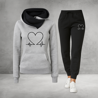 Lovely | Women's Heartbeat Print Hoodie and Jogger Tracksuit Set