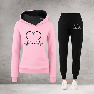 Lovely | Women's Heartbeat Print Hoodie and Jogger Tracksuit Set