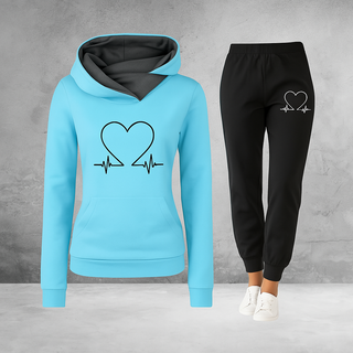 Lovely | Women's Heartbeat Print Hoodie and Jogger Tracksuit Set