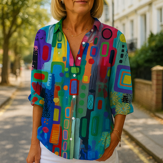 Emery | Women's Colorful Abstract Print Button Down Shirt