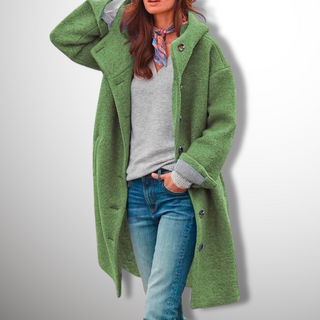 Paloma | Women’s Hooded Wool Blend Long Coat with Single Breasted Closure