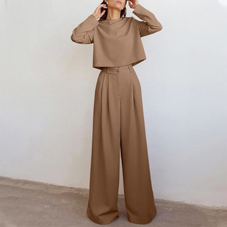 Livina | Women’s Two-Piece Set with Long-Sleeved Cropped Top and High-Waisted Wide-Leg Trousers
