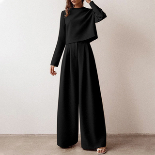Livina | Women’s Two-Piece Set with Long-Sleeved Cropped Top and High-Waisted Wide-Leg Trousers
