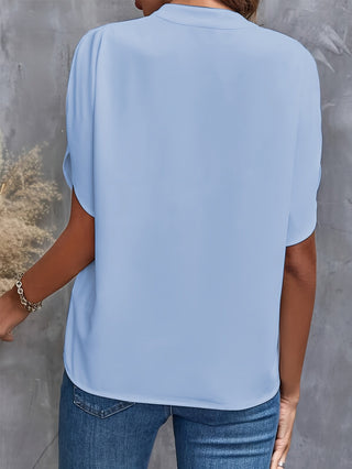 Irene | Women’s V-Neck Chiffon Top with Tulip Short Sleeves and Loose Flowing Fit