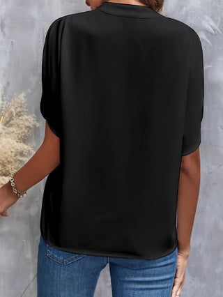 Irene | Women’s V-Neck Chiffon Top with Tulip Short Sleeves and Loose Flowing Fit
