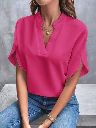 Irene | Women’s V-Neck Chiffon Top with Tulip Short Sleeves and Loose Flowing Fit