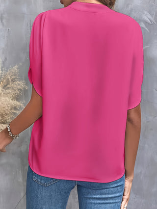Irene | Women’s V-Neck Chiffon Top with Tulip Short Sleeves and Loose Flowing Fit