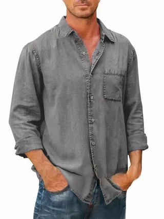 Logan | Men’s Long-Sleeve Denim Shirt with Chest Patch Pocket