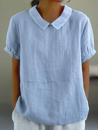 Mae | Women’s Babydoll Tunic Top with Lapel Collar and Casual Short Sleeve Design