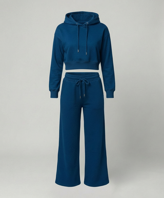 Angie | Women’s Black Crop Hoodie and Wide-Leg Trousers Loungewear Set