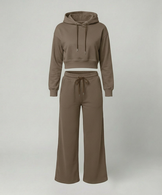 Angie | Women’s Black Crop Hoodie and Wide-Leg Trousers Loungewear Set