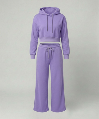 Angie | Women’s Black Crop Hoodie and Wide-Leg Trousers Loungewear Set