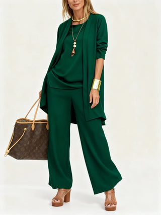 Maryan | Women’s Loose-Fitting Cardigan, Top, and Wide-Leg Pants Set