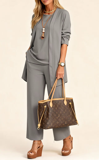 Maryan | Women’s Loose-Fitting Cardigan, Top, and Wide-Leg Pants Set