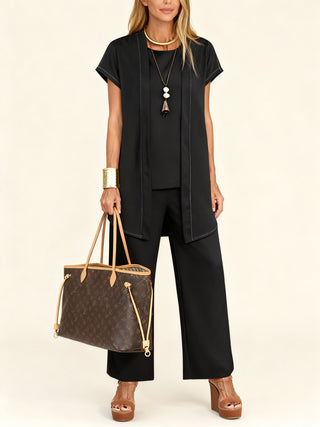 Maryan | Women’s Loose-Fitting Cardigan, Top, and Wide-Leg Pants Set