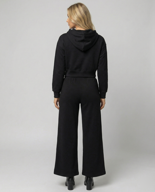 Angie | Women’s Black Crop Hoodie and Wide-Leg Trousers Loungewear Set