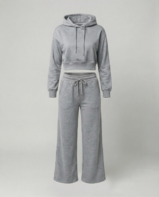 Angie | Women’s Black Crop Hoodie and Wide-Leg Trousers Loungewear Set