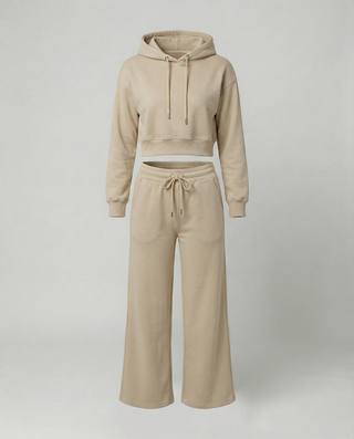Angie | Women’s Black Crop Hoodie and Wide-Leg Trousers Loungewear Set