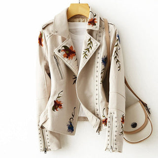 Araceli | Women’s Retro-Style Biker Jacket with Floral Embroidery and Studs