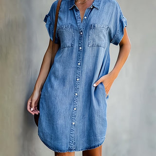 Tessa | Women’s Denim Shirt Mini Dress with Button-Down