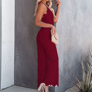 Leila | Women’s Wide-Leg Lace Jumpsuit with Spaghetti Straps and Open Back