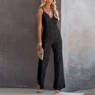 Leila | Women’s Wide-Leg Lace Jumpsuit with Spaghetti Straps and Open Back