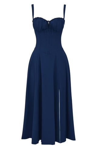 Ulrika | Women's Floral Corset Dress with Lace-Up Back and Thigh-High Side Split