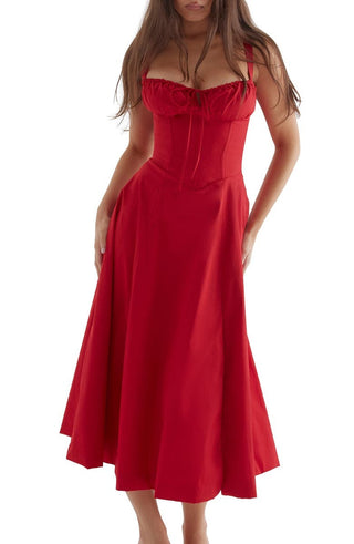 Ulrika | Women's Floral Corset Dress with Lace-Up Back and Thigh-High Side Split