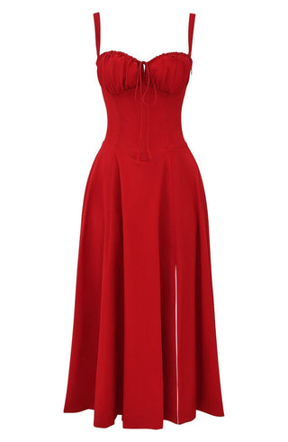 Ulrika | Women's Floral Corset Dress with Lace-Up Back and Thigh-High Side Split