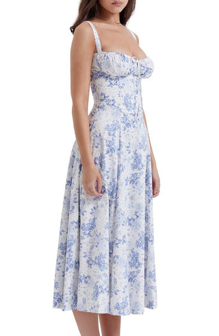 Ulrika | Women's Floral Corset Dress with Lace-Up Back and Thigh-High Side Split