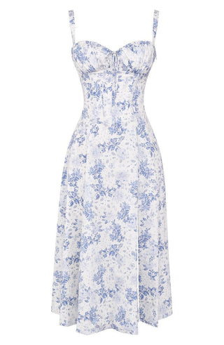 Ulrika | Women's Floral Corset Dress with Lace-Up Back and Thigh-High Side Split