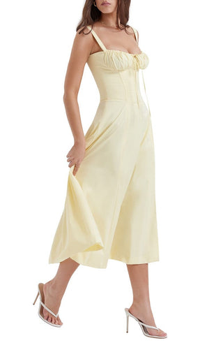 Ulrika | Women's Floral Corset Dress with Lace-Up Back and Thigh-High Side Split