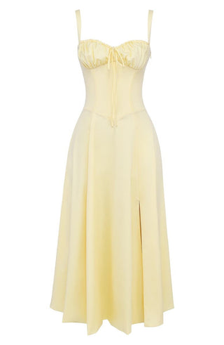 Ulrika | Women's Floral Corset Dress with Lace-Up Back and Thigh-High Side Split
