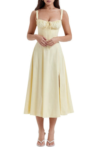 Ulrika | Women's Floral Corset Dress with Lace-Up Back and Thigh-High Side Split