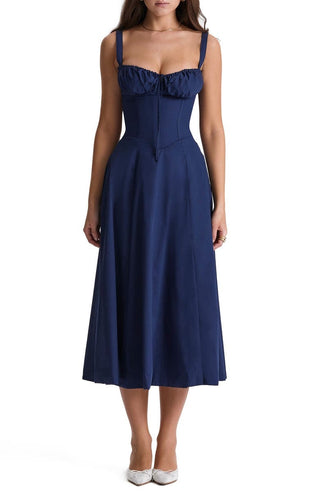 Ulrika | Women's Floral Corset Dress with Lace-Up Back and Thigh-High Side Split