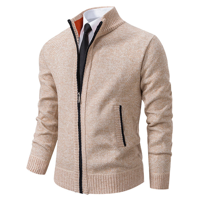 Aaron | Men’s Knitted Sweater Cardigan with Zipper Closure and Stand Collar