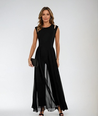 Celeste | Women’s Roundneck Jumpsuit with Chiffon Style and Sleeveless