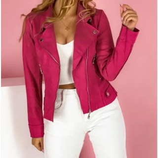 Marya | Women’s Short Green Faux-Suede Biker Jacket