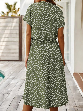 Galina | Polka Dot Midi Dress for Women with Short Sleeves and Tie-Waist V-Neck