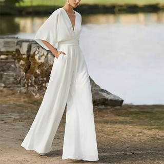 Celestine | Women’s Stylish Bridal Jumpsuit with Deep V-Neckline
