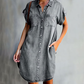 Tessa | Women’s Denim Shirt Mini Dress with Button-Down