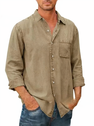 Logan | Men’s Long-Sleeve Denim Shirt with Chest Patch Pocket
