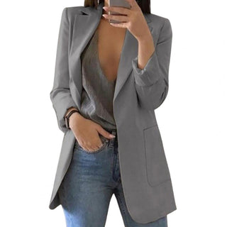 Amy | Women’s Long Blazer with Deep Pockets in Elegant Plain Color