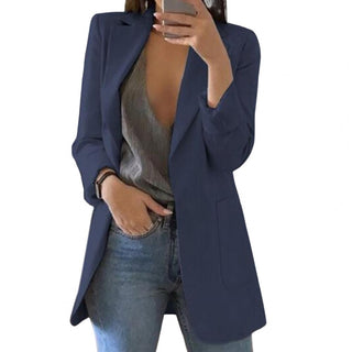 Amy | Women’s Long Blazer with Deep Pockets in Elegant Plain Color